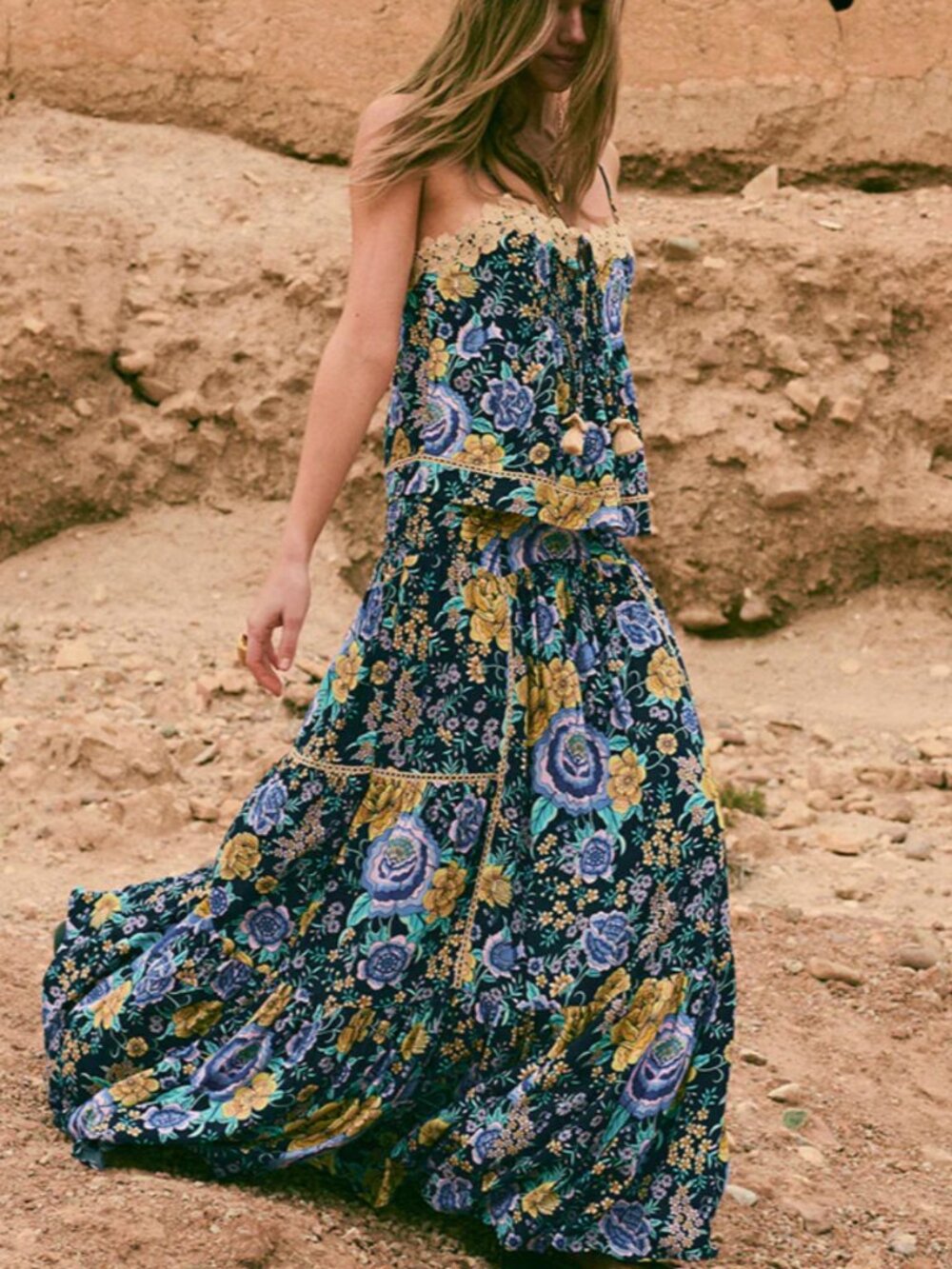 Spell Full Bloom Maxi Skirt & Floral Bloom Tank Set Medium Rare Sold NWT - Picture 1 of 13